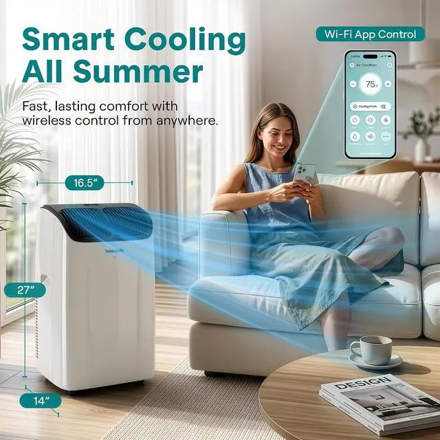 Alt view image 2 of 7 - SereneLife 12,000 BTU Portable Air Conditioner with Dehumidifier & Fan | Wi-Fi Enabled Portable AC Unit for Wide Area Climate Control | Compact Standing Air Conditioner with Window Kit