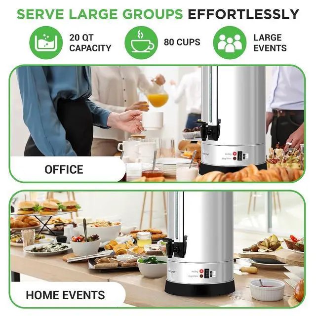 Alt view image 2 of 7 - NutriChef Water Boiler and Hot Water Dispenser, 19L Electric Beverage Dispenser with Safety Lock Lid, Non-Drip Tap, Warm Function, Food Grade Stainless Steel, Home & Commercial Use, 19"x9"x9", Silver