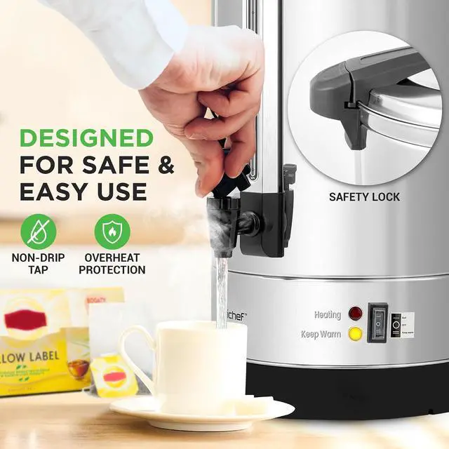 Alt view image 4 of 7 - NutriChef Water Boiler and Hot Water Dispenser, 19L Electric Beverage Dispenser with Safety Lock Lid, Non-Drip Tap, Warm Function, Food Grade Stainless Steel, Home & Commercial Use, 19"x9"x9", Silver