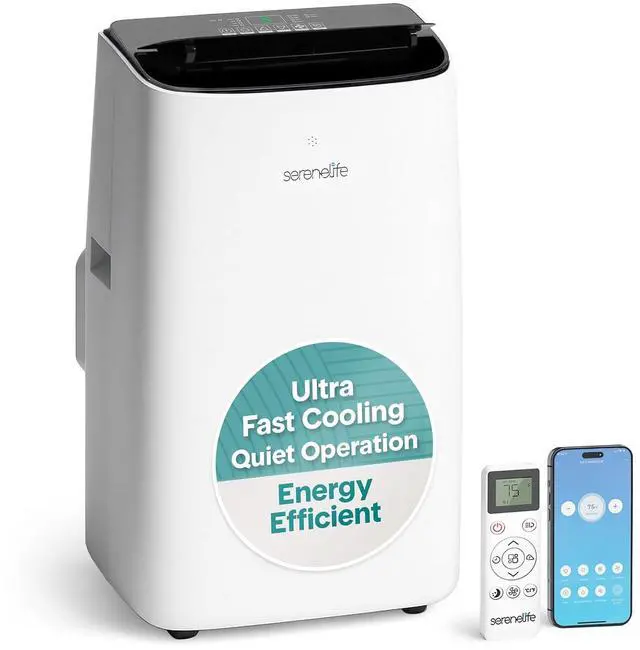 Main image of SereneLife 14,000 BTU Dual Hose Portable Inverter Air Conditioner, Smart Cooling Heating with WiFi, Ultra Quiet, Energy Efficient, For Bedrooms, Living Spaces & Offices, 650 Sq. Ft. Coverage