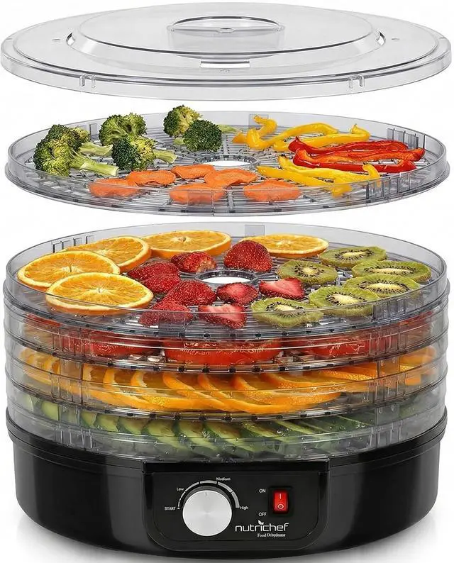 Main image of NutriChef Electric Countertop Food Dehydrator - Professional Multi-Tier Food Preserver - Dehydrates Fish, Meats, Mushrooms, Fruits & Vegetables - 5 Easy to Clean Stackable Trays., One Size, Black