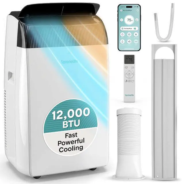 Main image of SereneLife 12,000 BTU Portable Air Conditioner with Dehumidifier, Heat, & Fan | Wi-Fi Enabled Portable AC Unit for Wide Area Climate Control | Compact Standing Air Conditioner with Window Kit