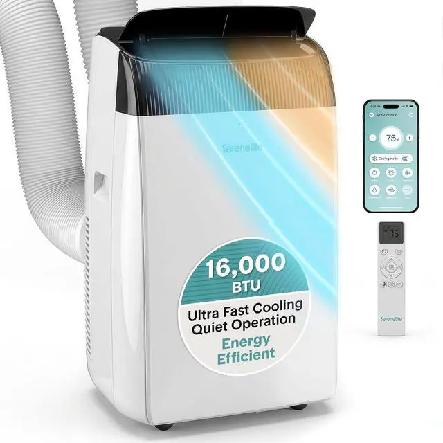 Main image of SereneLife 16,000 BTU Inverter Portable Air Conditioner with Dehumidifier, Heat, & Fan | Dual Hose, Wi-Fi Enabled Portable AC Unit | Compact Standing Air Conditioner with Window Kit