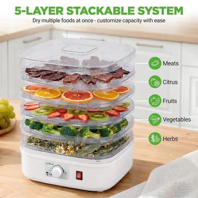 Alt view image 5 of 7 - Nutrichef Food Dehydrator Machine | Multi-Tier Appliance for Home Use | Perfect for Beef Jerky, Fruits, Vegetables & Dog Treats | High-Heat Circulation | 5 Stackable Trays