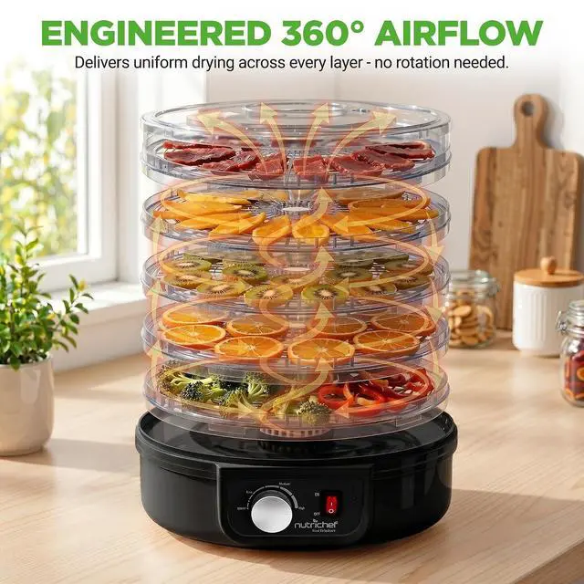 Alt view image 3 of 7 - Nutrichef Electric Countertop Food Dehydrator | Professional Multi-Tier Food Preserver | Dehydrate Fish, Beef Jerky, Meats, Mushrooms, Fruits & Vegetables | 5 Stackable Trays for Easy Cleaning