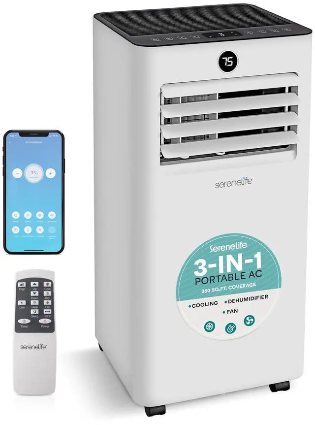 Main image of SereneLife 8000 BTU Portable Air Conditioner, Small AC with Dehumidifier and Fan, Wifi Function, Mini AC Unit with 350 Sq. Ft. Coverage, Timer Settings Up to 24 Hours, Includes Remote Control