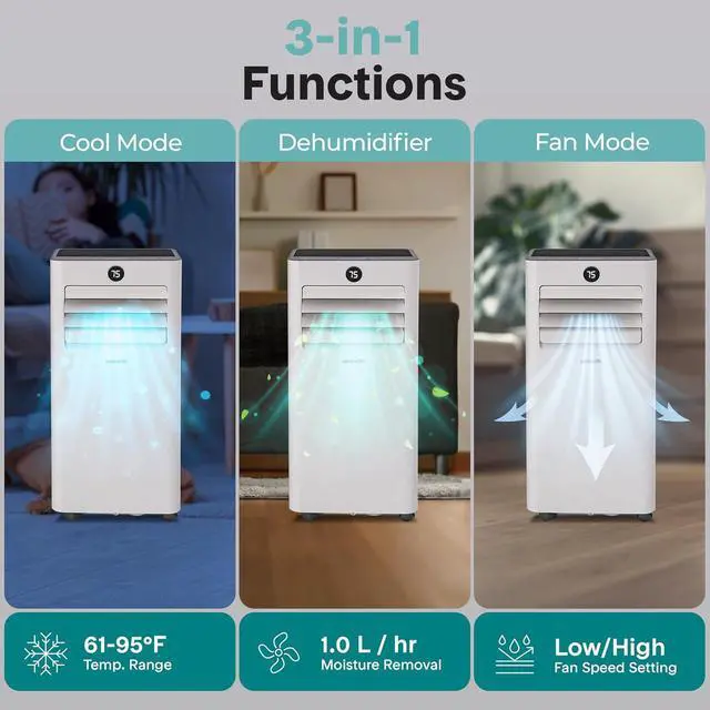 Alt view image 4 of 7 - SereneLife 8000 BTU Portable Air Conditioner, Small AC with Dehumidifier and Fan, Wifi Function, Mini AC Unit with 350 Sq. Ft. Coverage, Timer Settings Up to 24 Hours, Includes Remote Control