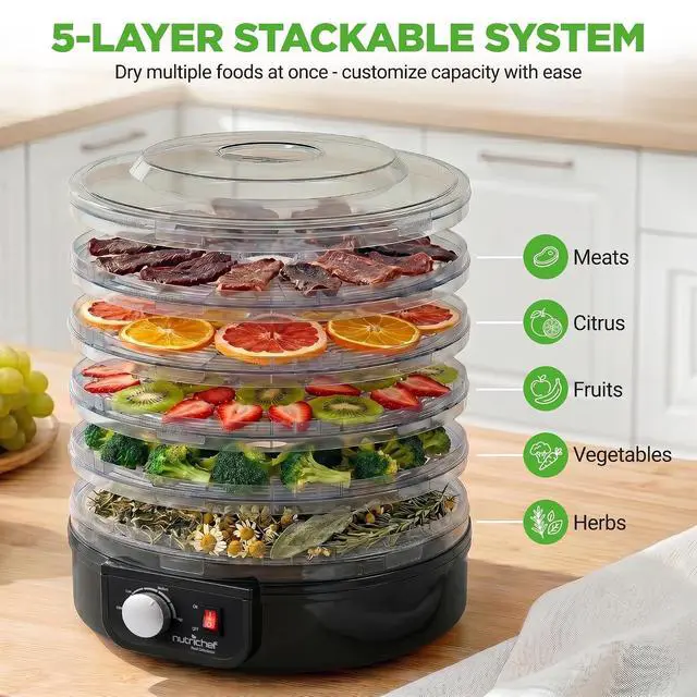 Alt view image 4 of 7 - Nutrichef Electric Countertop Food Dehydrator | Professional Multi-Tier Food Preserver | Dehydrate Fish, Beef Jerky, Meats, Mushrooms, Fruits & Vegetables | 5 Stackable Trays for Easy Cleaning