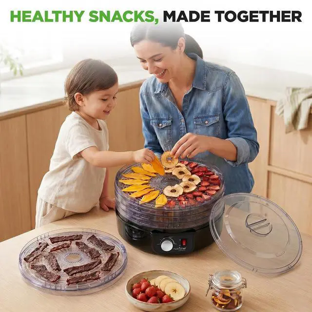 Alt view image 7 of 7 - Nutrichef Electric Countertop Food Dehydrator | Professional Multi-Tier Food Preserver | Dehydrate Fish, Beef Jerky, Meats, Mushrooms, Fruits & Vegetables | 5 Stackable Trays for Easy Cleaning