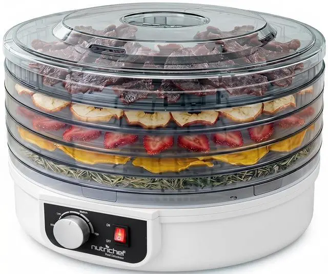 Main image of NutriChef Food Dehydrator Machine | Dehydrate Beef Jerky, Meats, Mushrooms, Fruits & Vegetables | Great For At Home Use | Uses High-Heat Circulation for Even Dehydration | 5 Easy to Clean Trays.