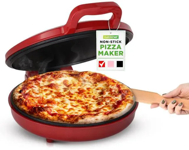 Main image of NutriChef Countertop Pizza Maker | 1500W Non-Stick Electric Pizza Cooker | Make 12" Personal Pizzas, Eggs, Toast & More | Cool-Touch Handles, Compact & Space-Saving | Temp Range 175-400°F | Red