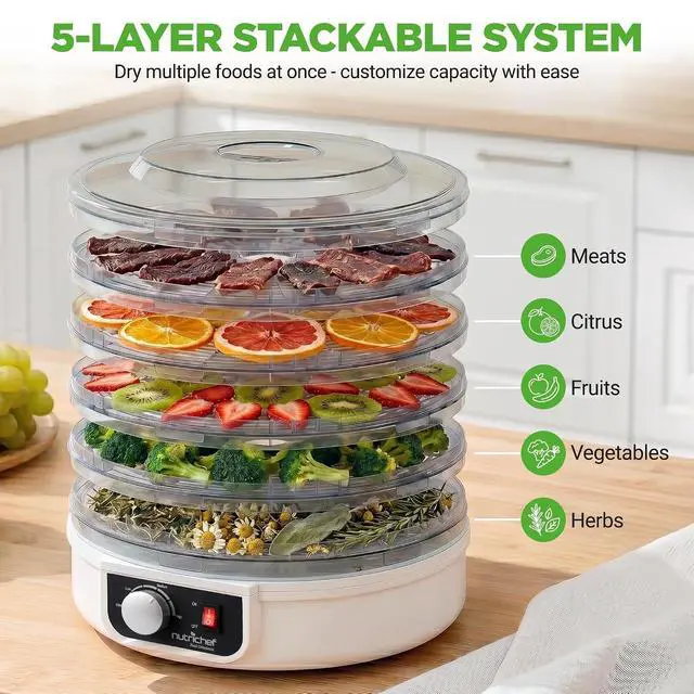 Alt view image 3 of 6 - NutriChef Food Dehydrator Machine | Dehydrate Beef Jerky, Meats, Mushrooms, Fruits & Vegetables | Great For At Home Use | Uses High-Heat Circulation for Even Dehydration | 5 Easy to Clean Trays.