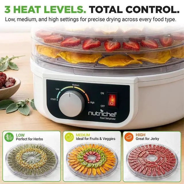 Alt view image 4 of 6 - NutriChef Food Dehydrator Machine | Dehydrate Beef Jerky, Meats, Mushrooms, Fruits & Vegetables | Great For At Home Use | Uses High-Heat Circulation for Even Dehydration | 5 Easy to Clean Trays.