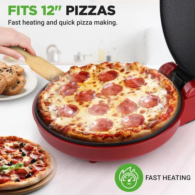 Alt view image 2 of 7 - NutriChef Countertop Pizza Maker | 1500W Non-Stick Electric Pizza Cooker | Make 12" Personal Pizzas, Eggs, Toast & More | Cool-Touch Handles, Compact & Space-Saving | Temp Range 175-400°F | Red