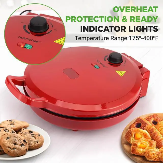 Alt view image 3 of 7 - NutriChef Countertop Pizza Maker | 1500W Non-Stick Electric Pizza Cooker | Make 12" Personal Pizzas, Eggs, Toast & More | Cool-Touch Handles, Compact & Space-Saving | Temp Range 175-400°F | Red