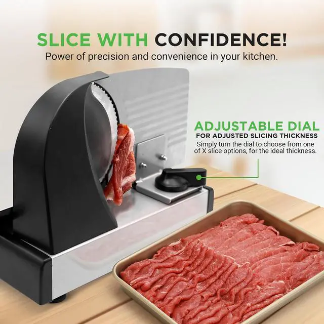 Alt view image 2 of 7 - Nutrichef Electric Meat Slicer | 200W Automatic Meat, Deli & Bread Slicer | Adjustable Dial for 0-15mm Cutting Range Thickness | Removable 7.5 IN Stainless Steel Blade & Food Pusher for Safety (Black)