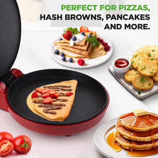 Alt view image 4 of 7 - NutriChef Countertop Pizza Maker | 1500W Non-Stick Electric Pizza Cooker | Make 12" Personal Pizzas, Eggs, Toast & More | Cool-Touch Handles, Compact & Space-Saving | Temp Range 175-400°F | Red