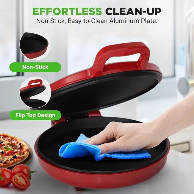 Alt view image 6 of 7 - NutriChef Countertop Pizza Maker | 1500W Non-Stick Electric Pizza Cooker | Make 12" Personal Pizzas, Eggs, Toast & More | Cool-Touch Handles, Compact & Space-Saving | Temp Range 175-400°F | Red