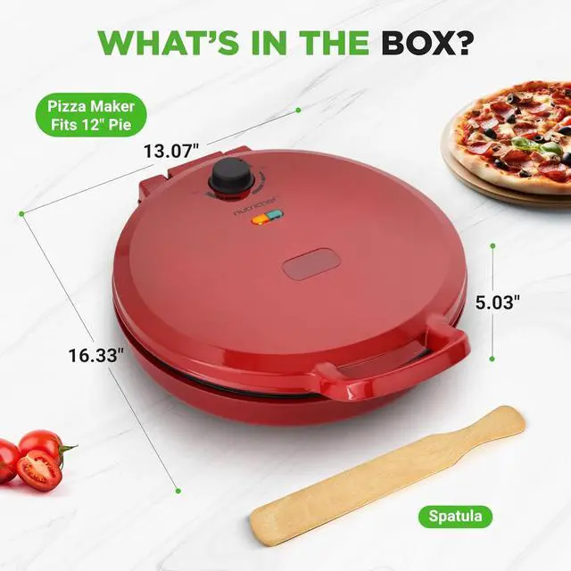 Alt view image 7 of 7 - NutriChef Countertop Pizza Maker | 1500W Non-Stick Electric Pizza Cooker | Make 12" Personal Pizzas, Eggs, Toast & More | Cool-Touch Handles, Compact & Space-Saving | Temp Range 175-400°F | Red