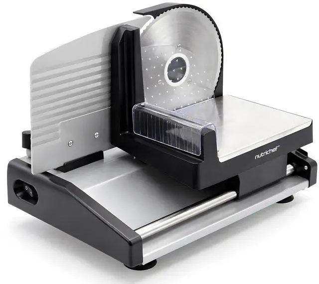 Main image of Electric Meat Slicer | 200W Automatic Meat & Bread Slicer | Adjustable Dial for 0-15mm Cutting Range Thickness | Removable 7.5 IN Stainless Steel Blade & Food Pusher for Safety (Black)