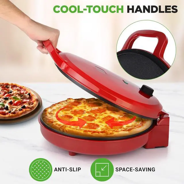 Alt view image 5 of 7 - NutriChef Countertop Pizza Maker | 1500W Non-Stick Electric Pizza Cooker | Make 12" Personal Pizzas, Eggs, Toast & More | Cool-Touch Handles, Compact & Space-Saving | Temp Range 175-400°F | Red