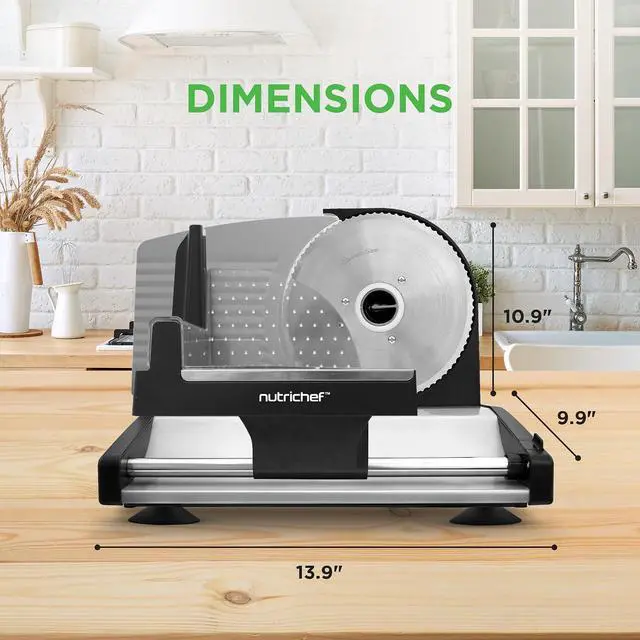 Alt view image 6 of 7 - Nutrichef Electric Meat Slicer | 200W Automatic Meat, Deli & Bread Slicer | Adjustable Dial for 0-15mm Cutting Range Thickness | Removable 7.5 IN Stainless Steel Blade & Food Pusher for Safety (Black)