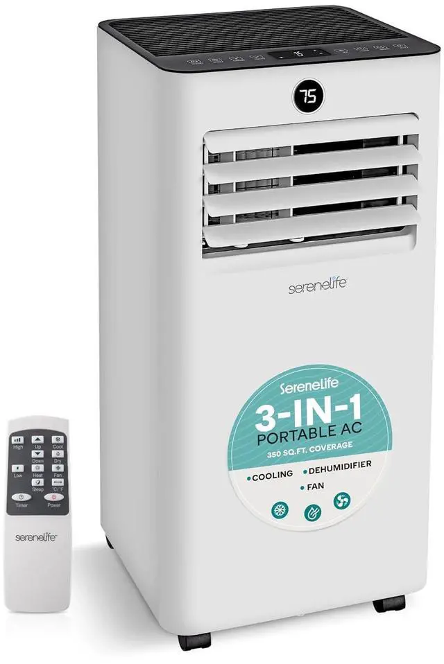 Main image of SereneLife 8000 BTU Portable Air Conditioner, Small AC Unit with Dehumidifier and Fan, Mini AC Unit with 350 Sq. Ft. Coverage, Timer Settings Up to 24 Hours and Window Mount Kit for Room