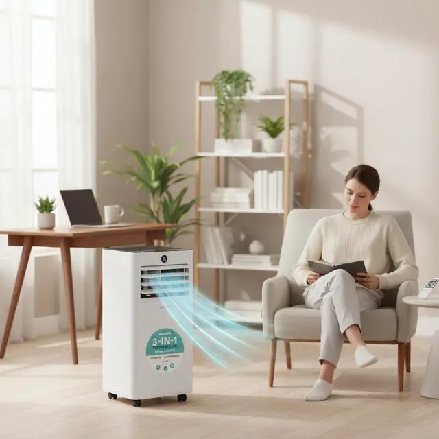 Alt view image 4 of 7 - SereneLife 8000 BTU Portable Air Conditioner, Small AC Unit with Dehumidifier and Fan, Mini AC Unit with 350 Sq. Ft. Coverage, Timer Settings Up to 24 Hours and Window Mount Kit for Room
