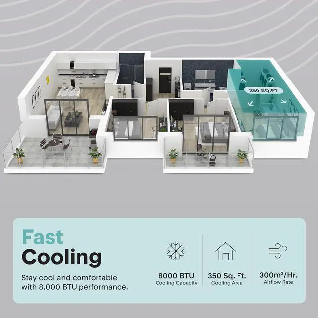 Alt view image 4 of 7 - SereneLife 8000 BTU Portable Air Conditioner & Heater with WiFi, 4-in-1 Cooling, Heating, Fan & Dehumidifier, 24-H Timer, Covers 350 Sq Ft, for Bedroom, Home & Office, Includes Window Kit & Remote