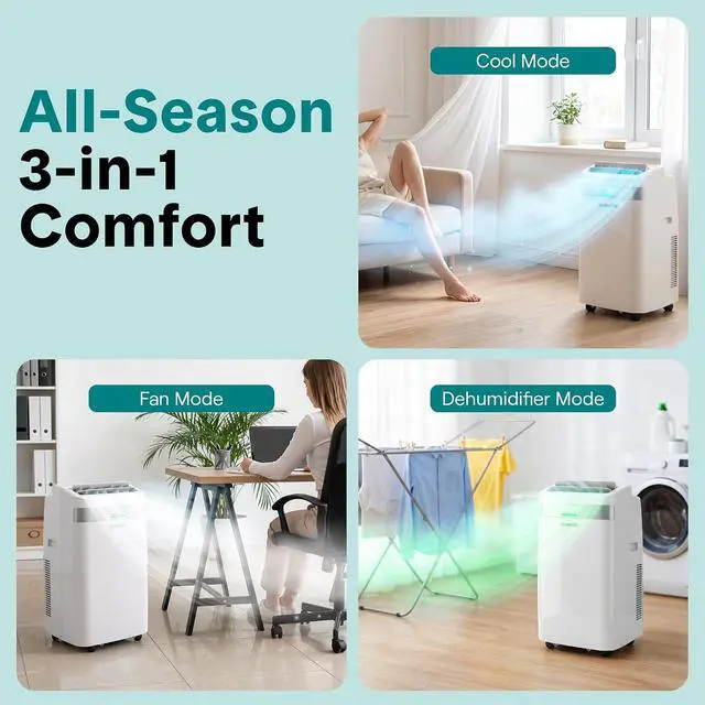 Alt view image 4 of 7 - SereneLife Portable Air Conditioner with Wi-Fi, 12,000 BTU Cooling, Compact AC Unit with Window Mount Kit, Dehumidifier & Fan Modes, Adjustable Temperature, Ideal for Bedrooms, White