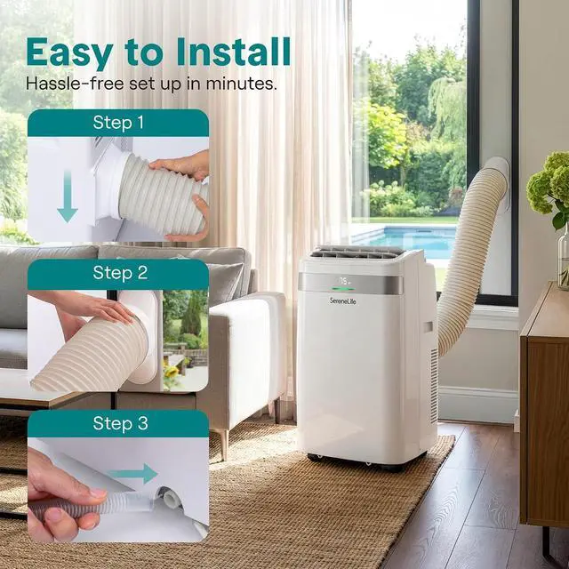 Alt view image 6 of 7 - SereneLife Portable Air Conditioner and Heater, 14,000 BTU Cooling & Heating with Wi-Fi Control, Dehumidifier & Fan Modes, Portable AC Unit with Window Mount Kit, Best for Rooms, White