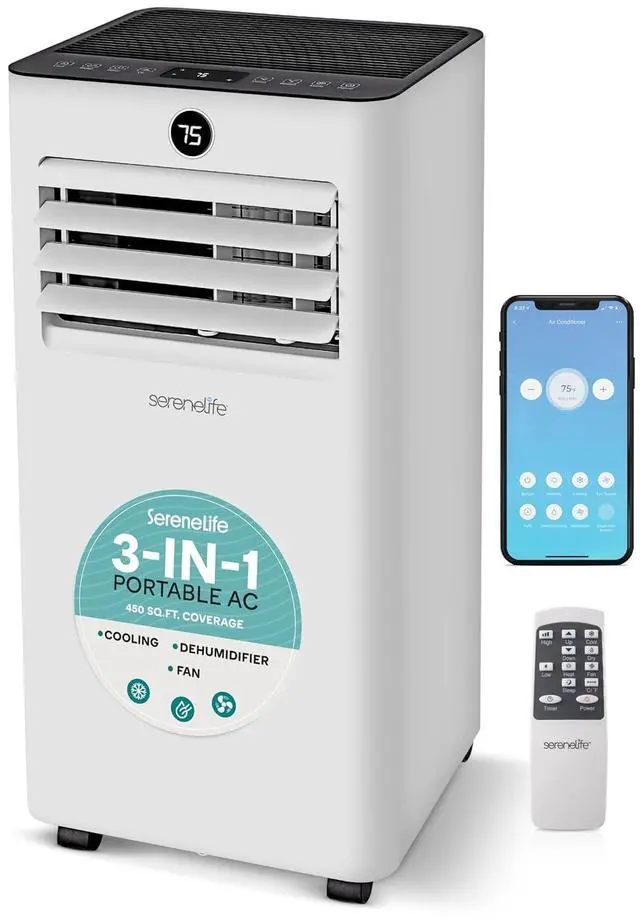 Main image of SereneLife Portable Air Conditioner 10000 BTU | 3-in-1 Cooling, Fan and Dehumidifier | 24-H Timer with up to 450 sq ft Coverage | AC Unit for Bedroom, Home & Office | Includes Window Kit & Remote