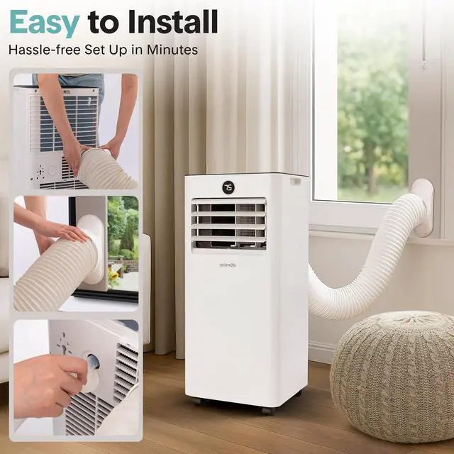Alt view image 7 of 7 - SereneLife 8000 BTU Portable Air Conditioner & Heater with WiFi, 4-in-1 Cooling, Heating, Fan & Dehumidifier, 24-H Timer, Covers 350 Sq Ft, for Bedroom, Home & Office, Includes Window Kit & Remote