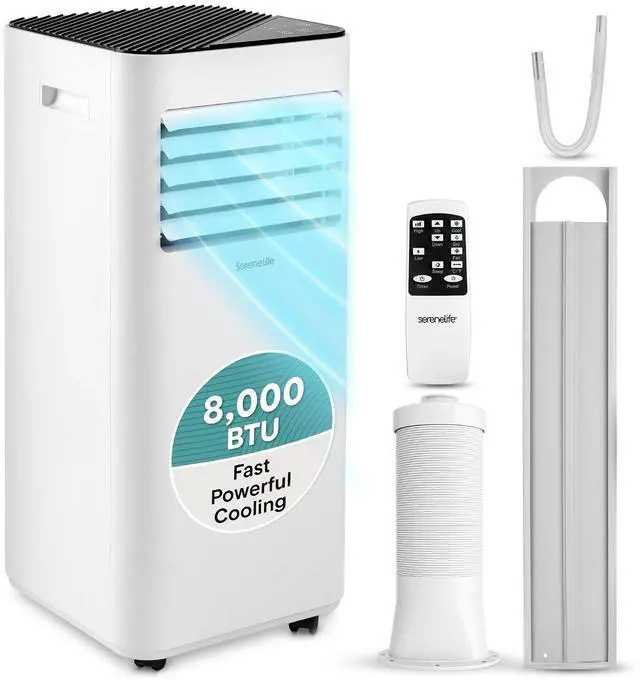 Main image of SereneLife 8000 BTU Portable Air Conditioner, Small AC with Dehumidifier and Fan, Mini AC Unit with 350 Sq. Ft. Coverage, Timer Settings Up to 24 Hours, Includes Remote Control Window Mount Kit