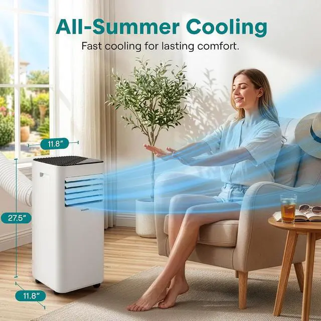 Alt view image 3 of 7 - SereneLife 8000 BTU Portable Air Conditioner, Small AC with Dehumidifier and Fan, Mini AC Unit with 350 Sq. Ft. Coverage, Timer Settings Up to 24 Hours, Includes Remote Control Window Mount Kit