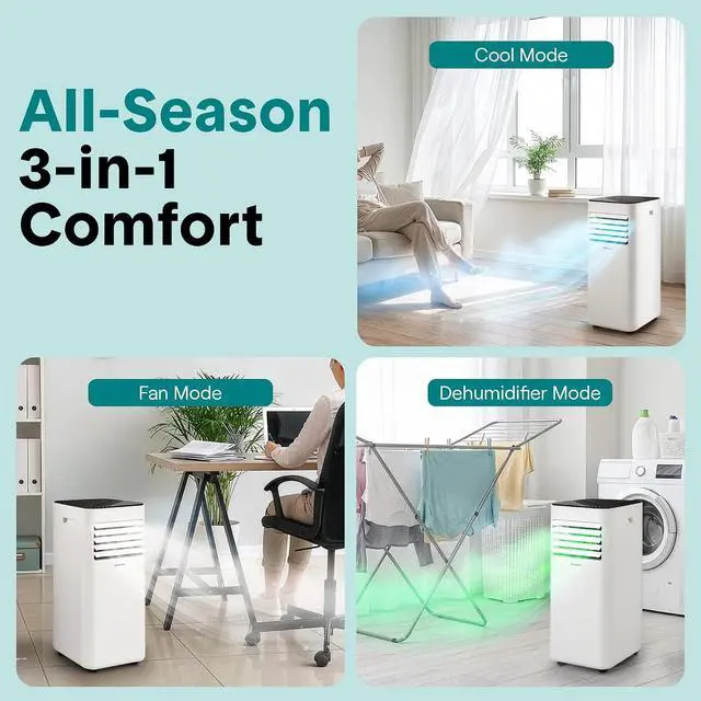 Alt view image 5 of 7 - SereneLife 8000 BTU Portable Air Conditioner, Small AC with Dehumidifier and Fan, Mini AC Unit with 350 Sq. Ft. Coverage, Timer Settings Up to 24 Hours, Includes Remote Control Window Mount Kit