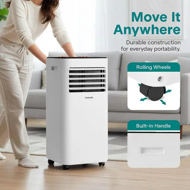 Alt view image 6 of 7 - SereneLife 8000 BTU Portable Air Conditioner, Small AC with Dehumidifier and Fan, Mini AC Unit with 350 Sq. Ft. Coverage, Timer Settings Up to 24 Hours, Includes Remote Control Window Mount Kit