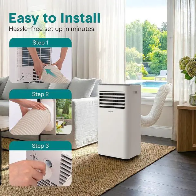 Alt view image 7 of 7 - SereneLife 8000 BTU Portable Air Conditioner, Small AC with Dehumidifier and Fan, Mini AC Unit with 350 Sq. Ft. Coverage, Timer Settings Up to 24 Hours, Includes Remote Control Window Mount Kit