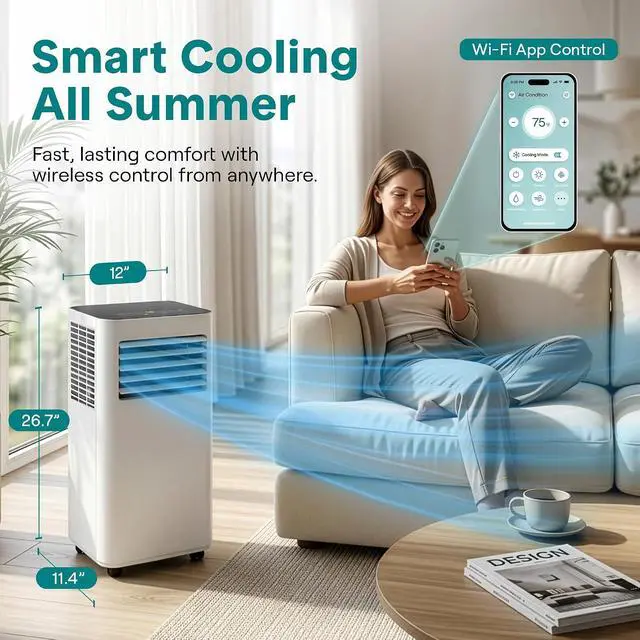 Alt view image 2 of 7 - SereneLife Small Air Conditioner Portable 8,000 BTU with Built-in Dehumidifier - Portable AC unit for rooms up to 350 sq ft - WiFi app + Remote Control, Window Mount Exhaust Kit