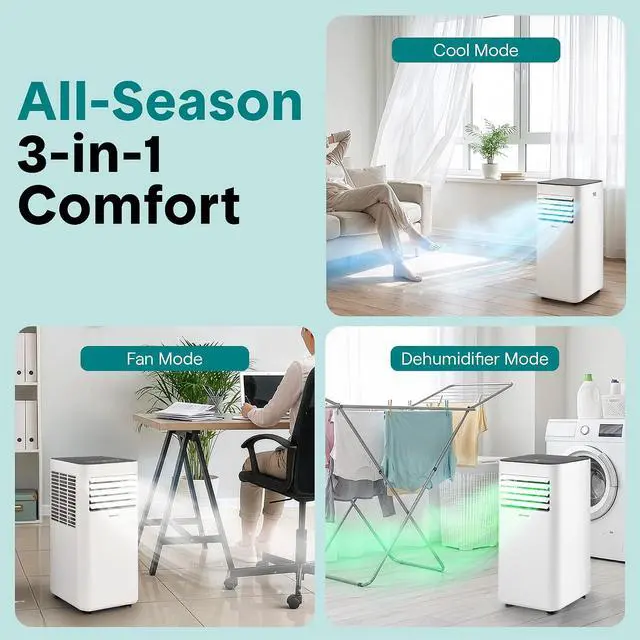 Alt view image 4 of 7 - SereneLife Small Air Conditioner Portable 8,000 BTU with Built-in Dehumidifier - Portable AC unit for rooms up to 350 sq ft - WiFi app + Remote Control, Window Mount Exhaust Kit