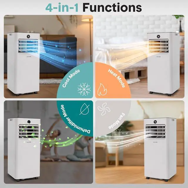 Alt view image 5 of 7 - SereneLife 8000 BTU Portable Air Conditioner & Heater with WiFi, 4-in-1 Cooling, Heating, Fan & Dehumidifier, 24-H Timer, Covers 350 Sq Ft, for Bedroom, Home & Office, Includes Window Kit & Remote