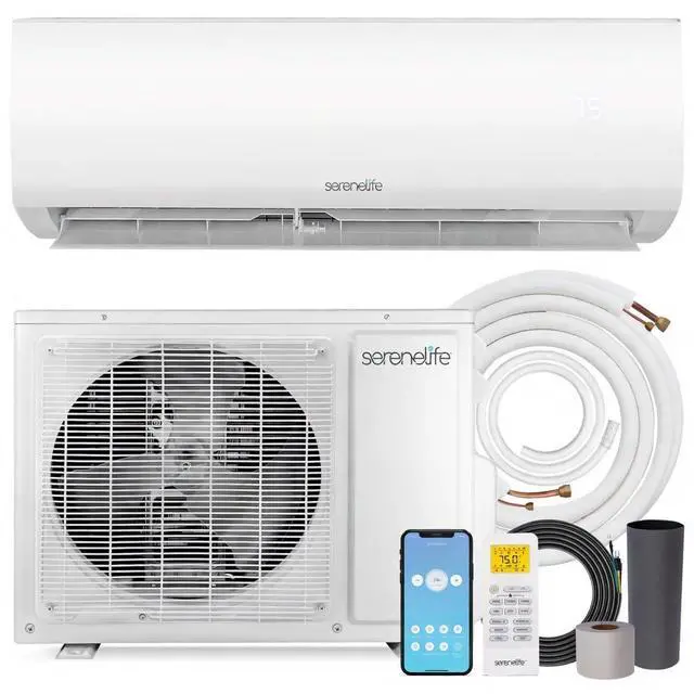 Main image of SereneLife 12,000 BTU Mini Split Air Conditioner & Heat Pump 110/120V Indoor & Outdoor Wall-Mounted Units 20 SEER2 with WiFi, Installation Kit Included