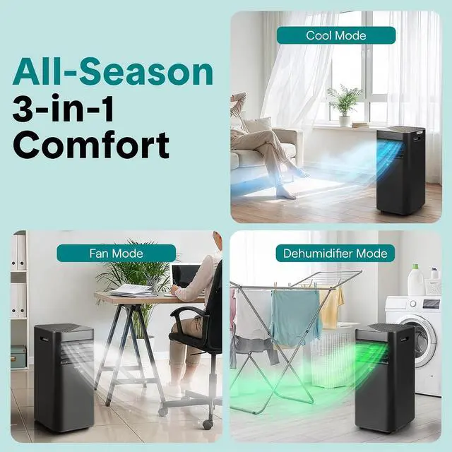 Alt view image 4 of 7 - SereneLife Portable Air Conditioner 8000 BTU | 3-in-1 Cooling, Fan and Dehumidifier | 24-H Timer with up to 350 sq ft Coverage | AC Unit for Bedroom, Home & Office | Includes Window Kit & Remote