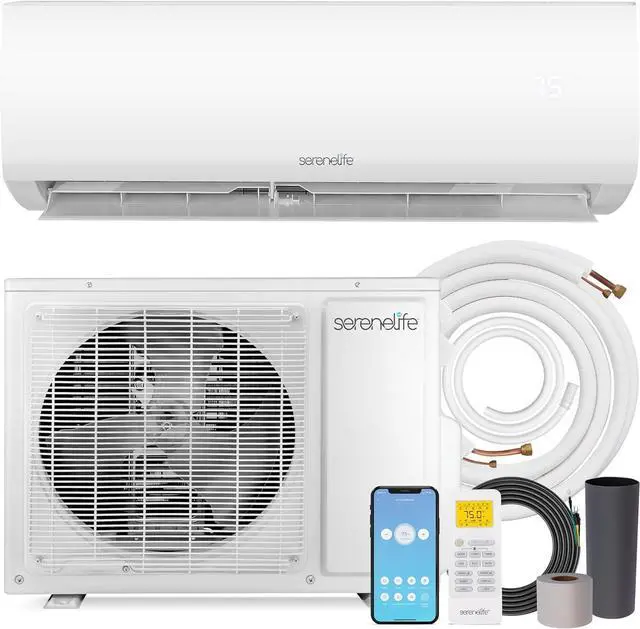 Main image of SereneLife 9,000 BTU Mini Split AC/Heating System 115V Mini Split Air Conditioner with Heat Pump, WiFi, Fast Cooling & Heating for Home/Bedroom/Office Up to 450 Sq Ft