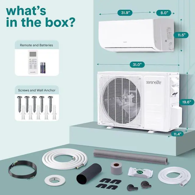 Alt view image 2 of 7 - SereneLife 9,000 BTU Mini Split AC/Heating System 115V Mini Split Air Conditioner with Heat Pump, WiFi, Fast Cooling & Heating for Home/Bedroom/Office Up to 450 Sq Ft