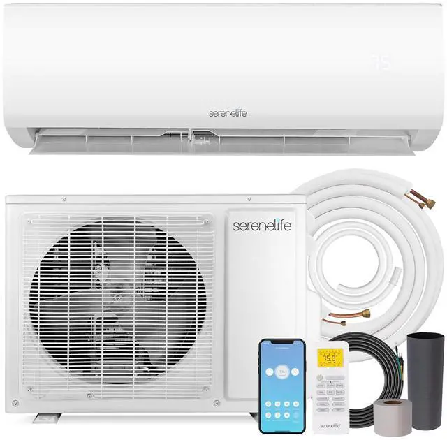 Main image of SereneLife Mini Split Air Conditioner, 4 Modes 9000 BTU 208V Ductless Air Conditioner with Heat Pump, Ultra Quiet, Works with Wi-Fi, Includes Full Installation Kit, 4-in-1 AC