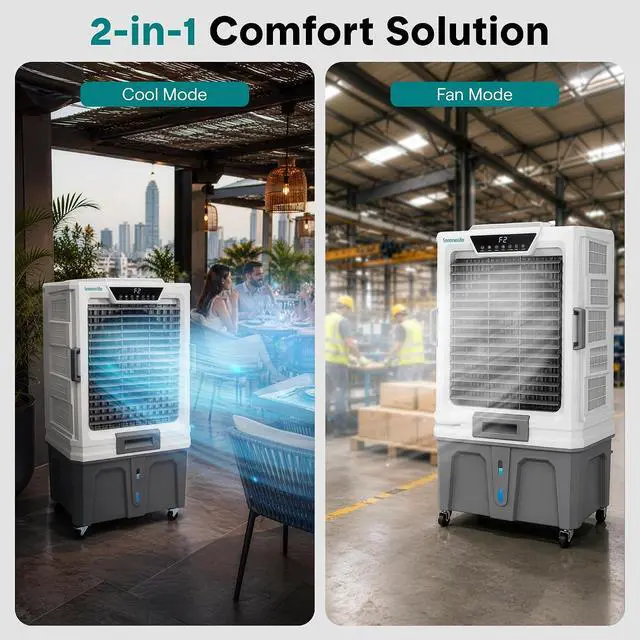 Alt view image 3 of 7 - SereneLife Portable Swamp Cooler with 12000 CFM Power - Industrial Evaporative Air Cooler for Large Indoor & Outdoor Spaces, 150 L Tank, 60° Oscillation, 12-Hour Timer, Wi-Fi & Remote Control
