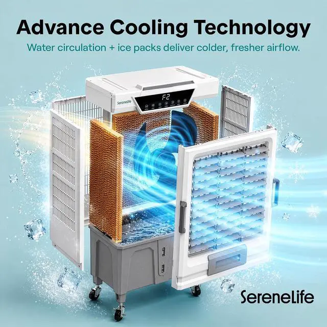 Alt view image 5 of 7 - SereneLife Portable Swamp Cooler with 12000 CFM Power - Industrial Evaporative Air Cooler for Large Indoor & Outdoor Spaces, 150 L Tank, 60° Oscillation, 12-Hour Timer, Wi-Fi & Remote Control