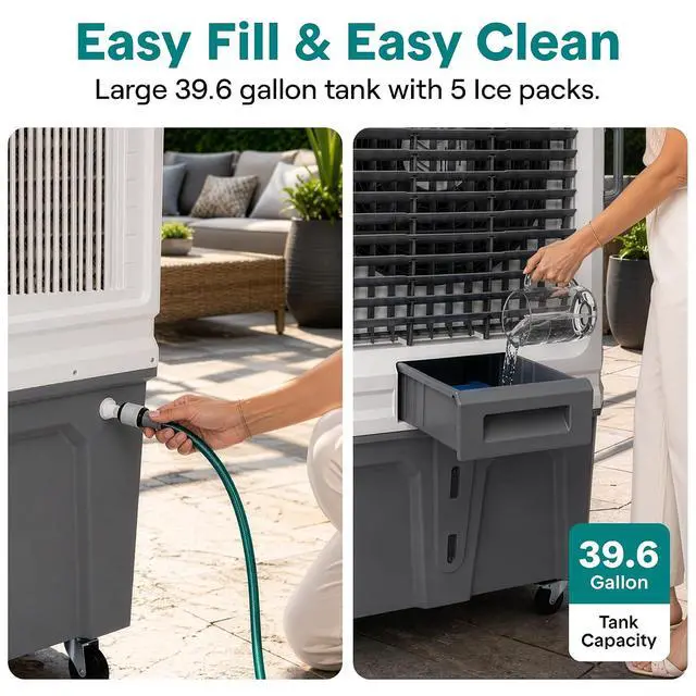 Alt view image 6 of 7 - SereneLife Portable Swamp Cooler with 12000 CFM Power - Industrial Evaporative Air Cooler for Large Indoor & Outdoor Spaces, 150 L Tank, 60° Oscillation, 12-Hour Timer, Wi-Fi & Remote Control