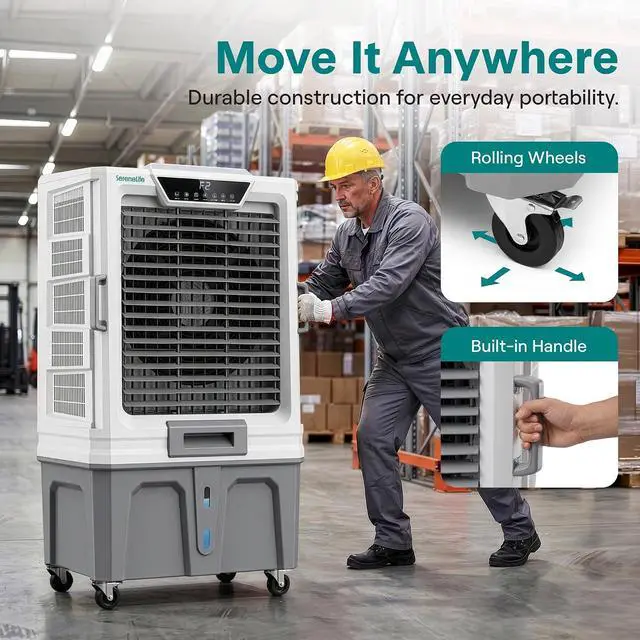 Alt view image 7 of 7 - SereneLife Portable Swamp Cooler with 12000 CFM Power - Industrial Evaporative Air Cooler for Large Indoor & Outdoor Spaces, 150 L Tank, 60° Oscillation, 12-Hour Timer, Wi-Fi & Remote Control
